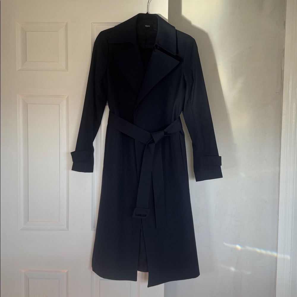 Theory Women's Long Sleeve Navy Coat with Tag